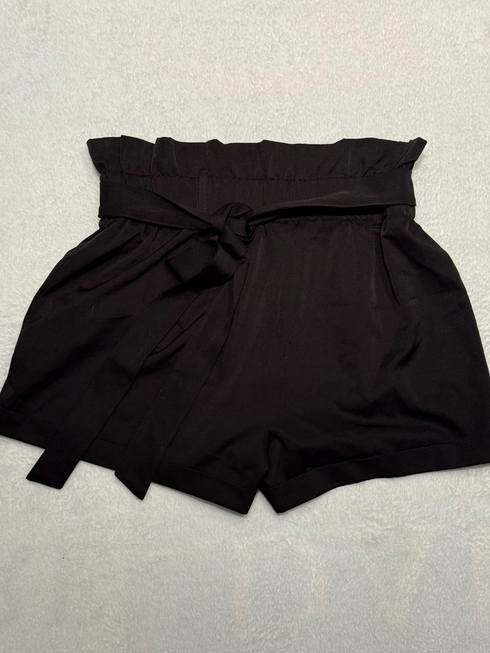 High-Waist Paperbag Black Women’s Shorts with Tie Belt